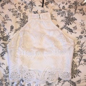 White lace cropped halter top
